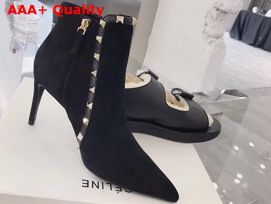 Valentino Suede Rockstud Bootie 85mm Black Replica