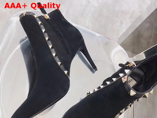 Valentino Suede Rockstud Bootie 85mm Black Replica