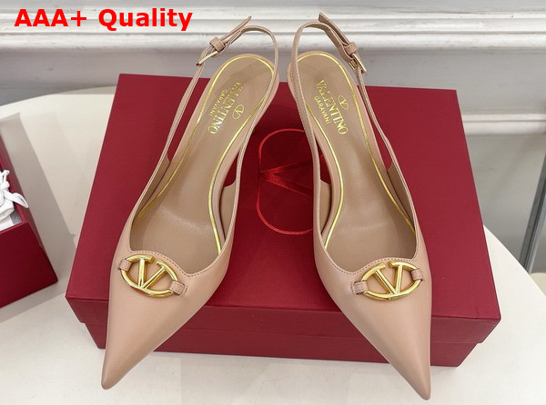 Valentino The Bold Edition Vlogo Calfskin Slingback Pump 60mm Beige Rose Replica