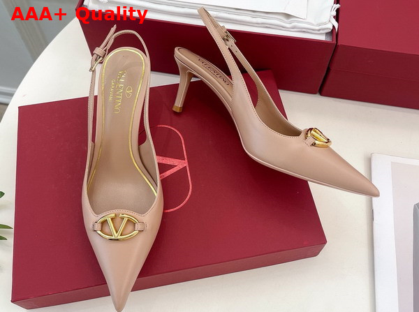 Valentino The Bold Edition Vlogo Calfskin Slingback Pump 60mm Beige Rose Replica