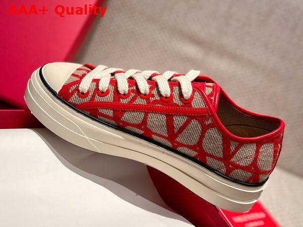 Valentino Toile Iconographe Totaloop Low Top Sneaker in Beige and Red Replica