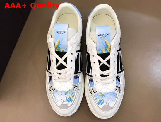 Valentino VL7N Sneaker in Blue Multicolor Printed Calfskin Leather with Black Bands Replica