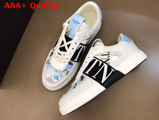 Valentino VL7N Sneaker in Blue Multicolor Printed Calfskin Leather with Black Bands Replica