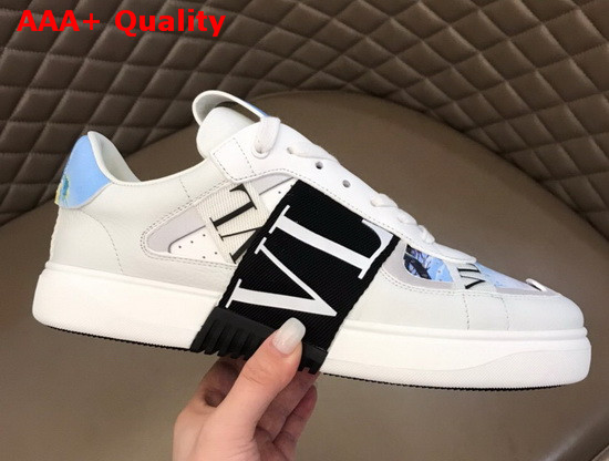 Valentino VL7N Sneaker in Blue Multicolor Printed Calfskin Leather with Black Bands Replica