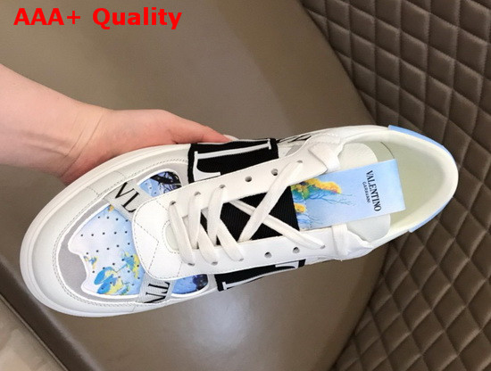 Valentino VL7N Sneaker in Blue Multicolor Printed Calfskin Leather with Black Bands Replica