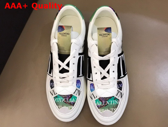 Valentino VL7N Sneaker in Green Multicolor Printed Calfskin Leather with Black Bands Replica