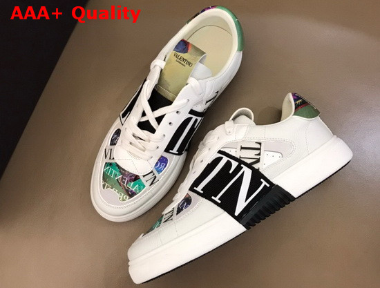 Valentino VL7N Sneaker in Green Multicolor Printed Calfskin Leather with Black Bands Replica