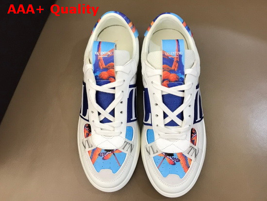 Valentino VL7N Sneaker in Multicolor Printed Calfskin Leather with Blue Bands Replica