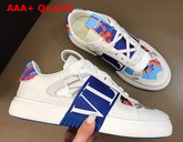 Valentino VL7N Sneaker in Multicolor Printed Calfskin Leather with Blue Bands Replica