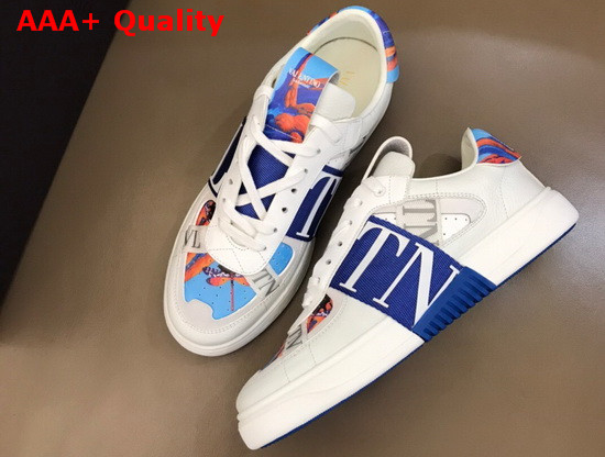 Valentino VL7N Sneaker in Multicolor Printed Calfskin Leather with Blue Bands Replica