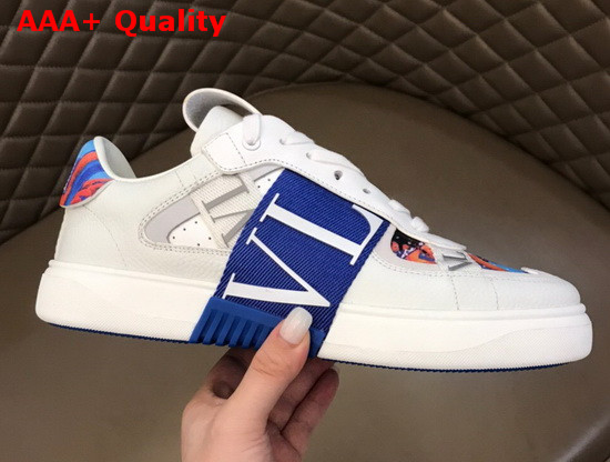 Valentino VL7N Sneaker in Multicolor Printed Calfskin Leather with Blue Bands Replica