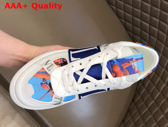 Valentino VL7N Sneaker in Multicolor Printed Calfskin Leather with Blue Bands Replica