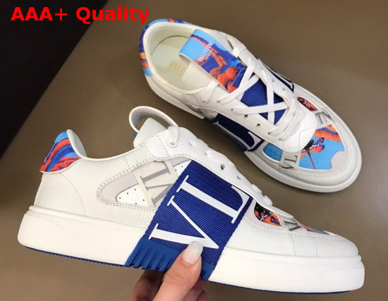 Valentino VL7N Sneaker in Multicolor Printed Calfskin Leather with Blue Bands Replica