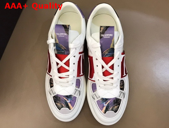 Valentino VL7N Sneaker in Red Multicolor Printed Calfskin Leather with Red Bands Replica