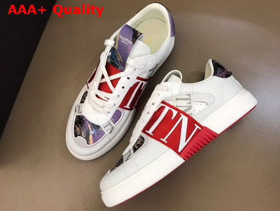 Valentino VL7N Sneaker in Red Multicolor Printed Calfskin Leather with Red Bands Replica