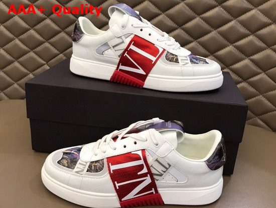 Valentino VL7N Sneaker in Red Multicolor Printed Calfskin Leather with Red Bands Replica