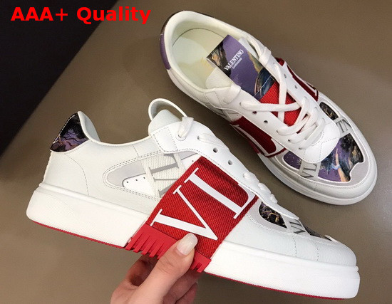 Valentino VL7N Sneaker in Red Multicolor Printed Calfskin Leather with Red Bands Replica