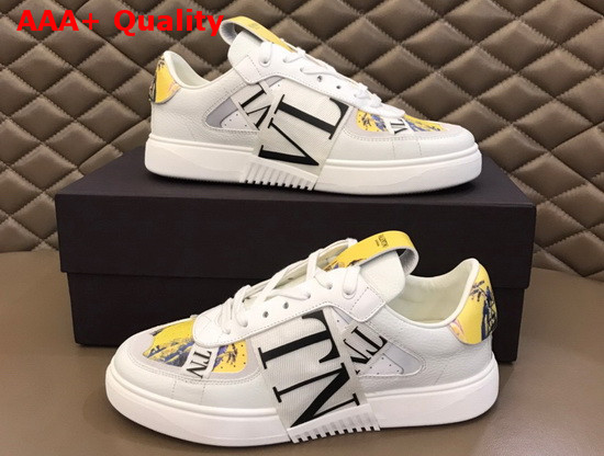 Valentino VL7N Sneaker in Yellow Multicolor Printed Calfskin Leather with Red Bands Replica