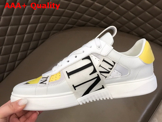 Valentino VL7N Sneaker in Yellow Multicolor Printed Calfskin Leather with Red Bands Replica