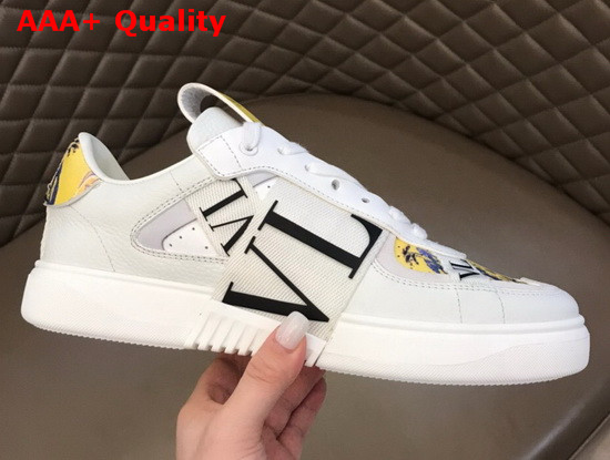 Valentino VL7N Sneaker in Yellow Multicolor Printed Calfskin Leather with Red Bands Replica