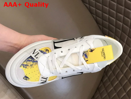 Valentino VL7N Sneaker in Yellow Multicolor Printed Calfskin Leather with Red Bands Replica