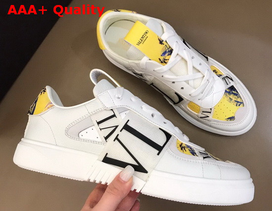 Valentino VL7N Sneaker in Yellow Multicolor Printed Calfskin Leather with Red Bands Replica