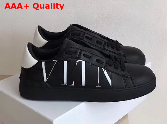 Valentino VLTN Open Sneaker in Black Calfskin with White VLTN Logo Print Replica