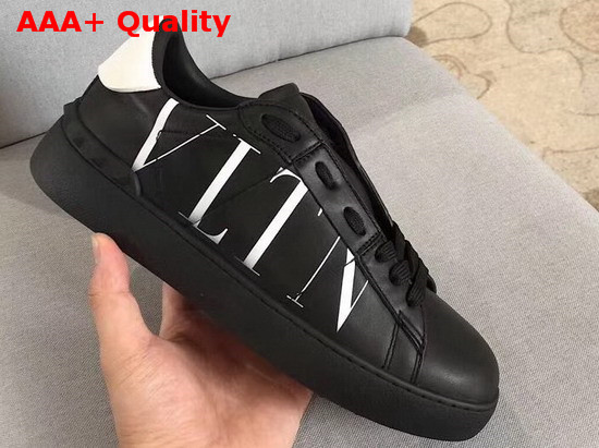 Valentino VLTN Open Sneaker in Black Calfskin with White VLTN Logo Print Replica