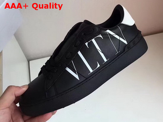 Valentino VLTN Open Sneaker in Black Calfskin with White VLTN Logo Print Replica