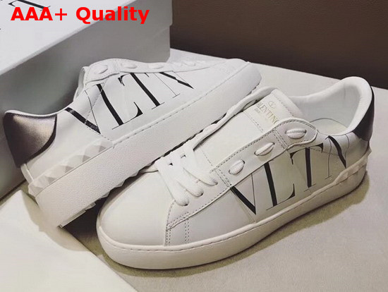 Valentino VLTN Open Sneaker in White Calfskin Black VLTN Logo Print Replica