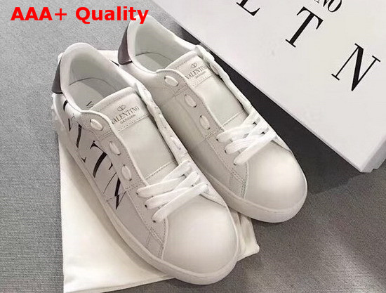 Valentino VLTN Open Sneaker in White Calfskin with Black VLTN Logo Print Replica