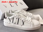 Valentino VLTN Open Sneaker in White Calfskin with Black VLTN Logo Print Replica