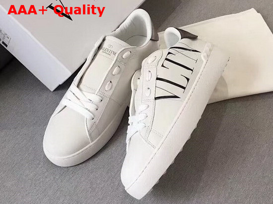 Valentino VLTN Open Sneaker in White Calfskin with Black VLTN Logo Print Replica