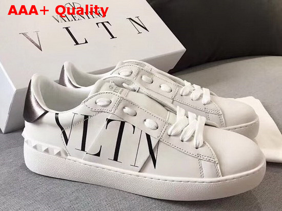 Valentino VLTN Open Sneaker in White Calfskin with Black VLTN Logo Print Replica