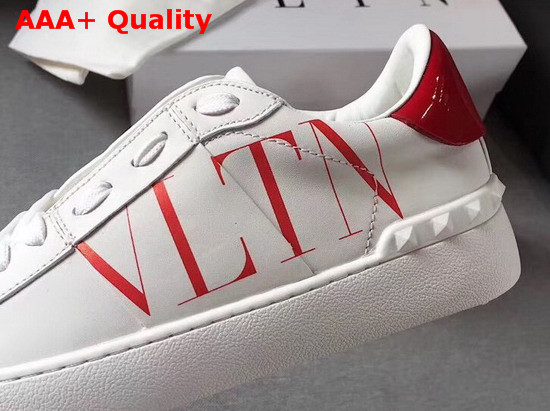 Valentino VLTN Open Sneaker in White Calfskin with Red VLTN Logo Print Replica