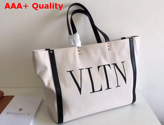 Valentino VLTN Shopping Bag in Beige Canvas Replica