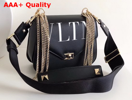 Valentino VLTN Shoulder Strap Saddle Bag in Black Calfskin Leather Replica