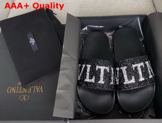 Valentino VLTN Slide with Swarovski Crystals Black Replica