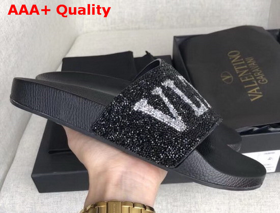 Valentino VLTN Slide with Swarovski Crystals Black Replica