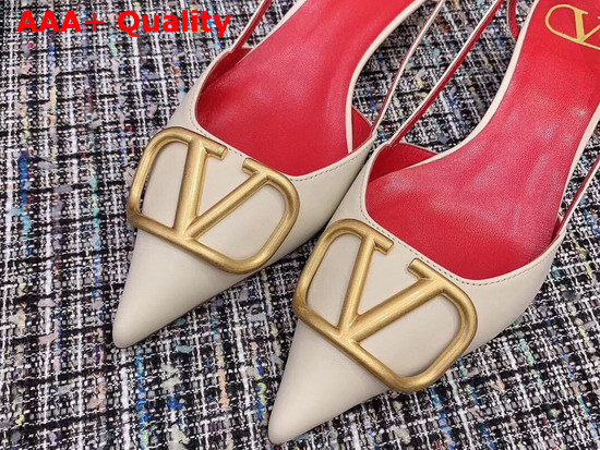 Valentino Vlogo Calfskin Slingback Pump 40 mm Beige Replica