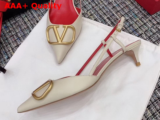 Valentino Vlogo Calfskin Slingback Pump 40 mm Beige Replica