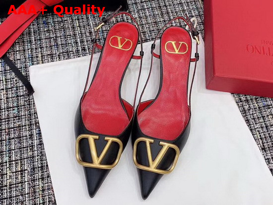 Valentino Vlogo Calfskin Slingback Pump 40 mm Black Replica