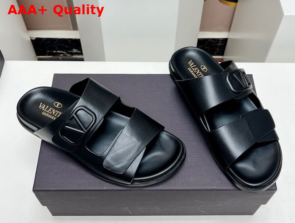 Valentino Vlogo Leather Sandal in Black Replica