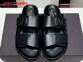 Valentino Vlogo Leather Sandal in Black Replica