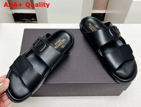 Valentino Vlogo Leather Sandal in Black Replica