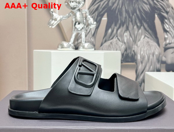 Valentino Vlogo Leather Sandal in Black Replica