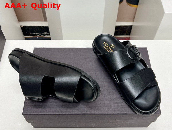 Valentino Vlogo Leather Sandal in Black Replica