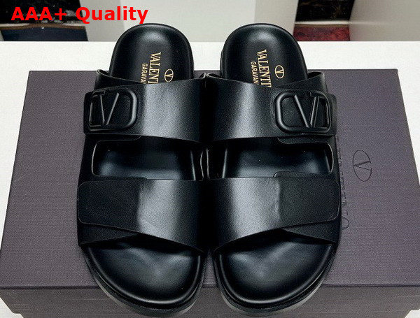 Valentino Vlogo Leather Sandal in Black Replica