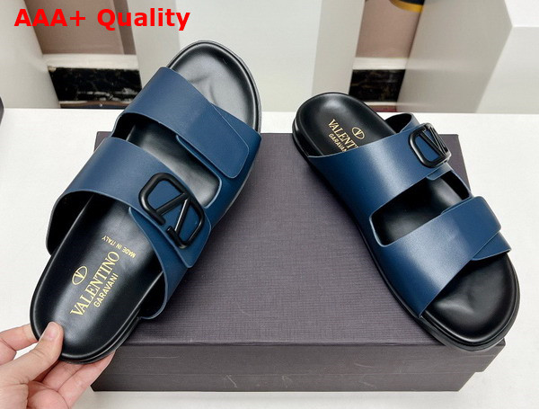 Valentino Vlogo Leather Sandal in Blue Replica