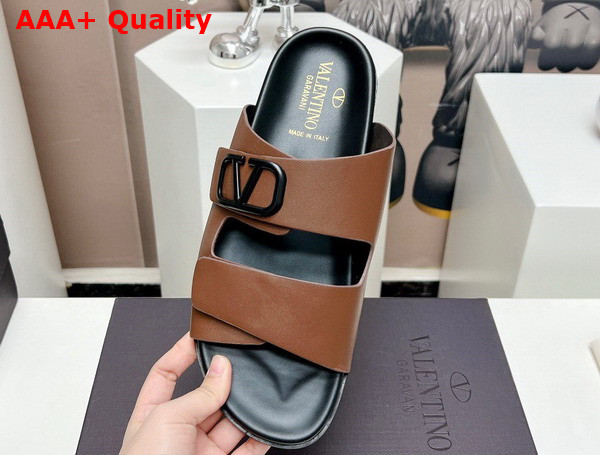 Valentino Vlogo Leather Sandal in Tan Replica